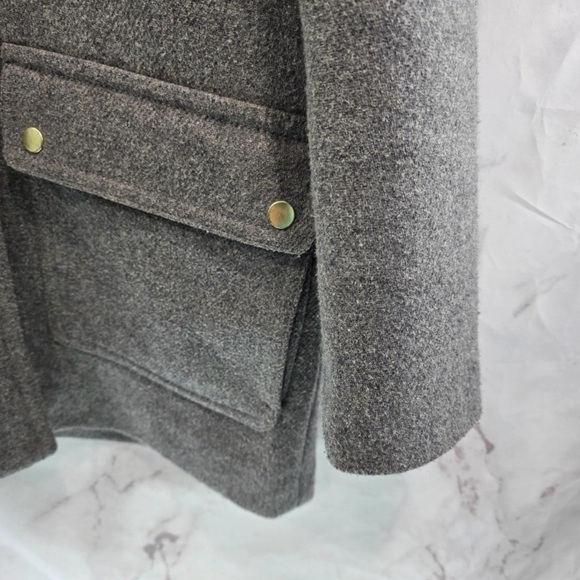 J. Crew Gray Pea Coat with Faux Fur Trim - Picture 4 of 12